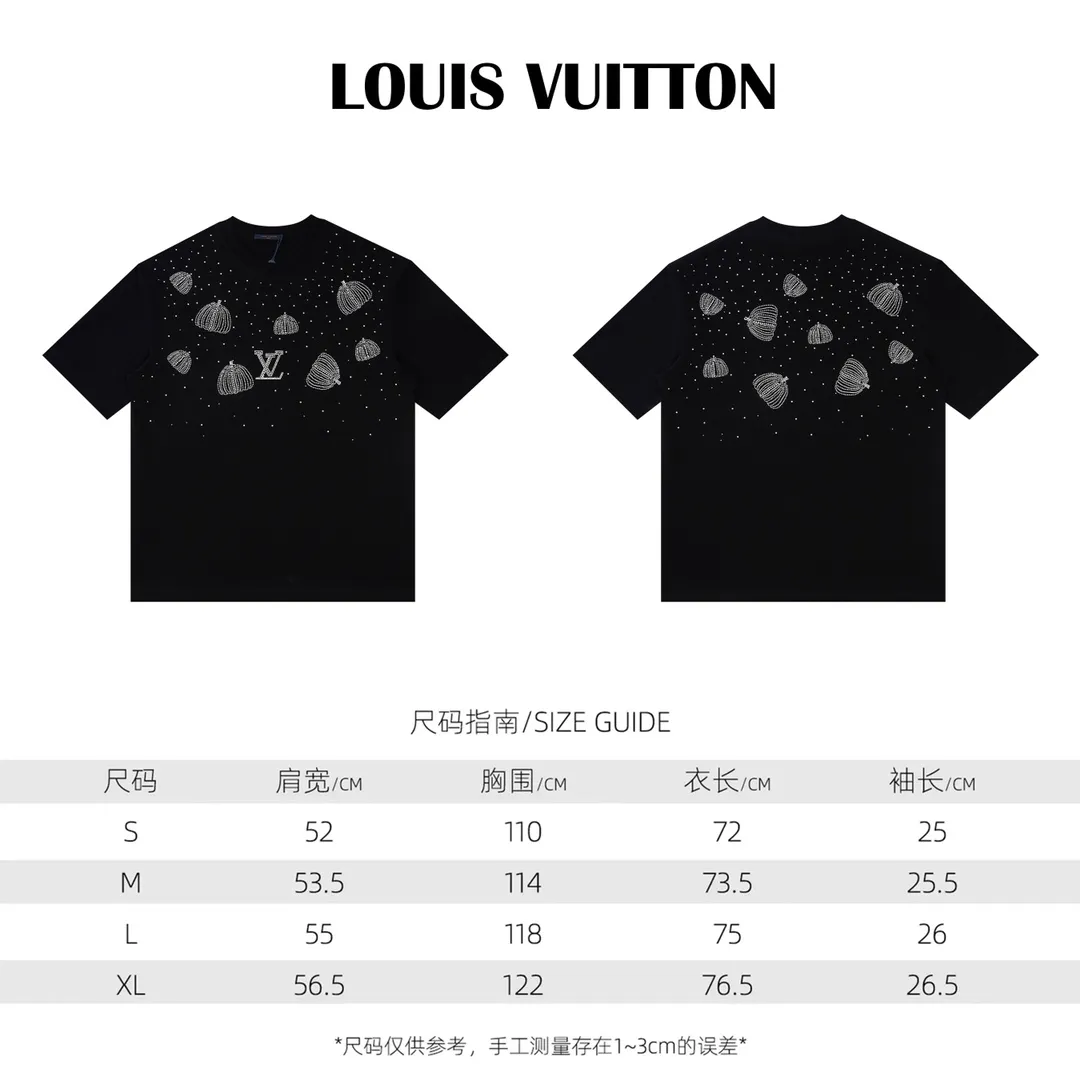 🅿️170 Style: 2026 new LOUIS VUITTON short-sleeved T-shirt Material: hot diamond process, high version 300g double yarn combed cotton Size: S～XL Color: black Style number: F2017